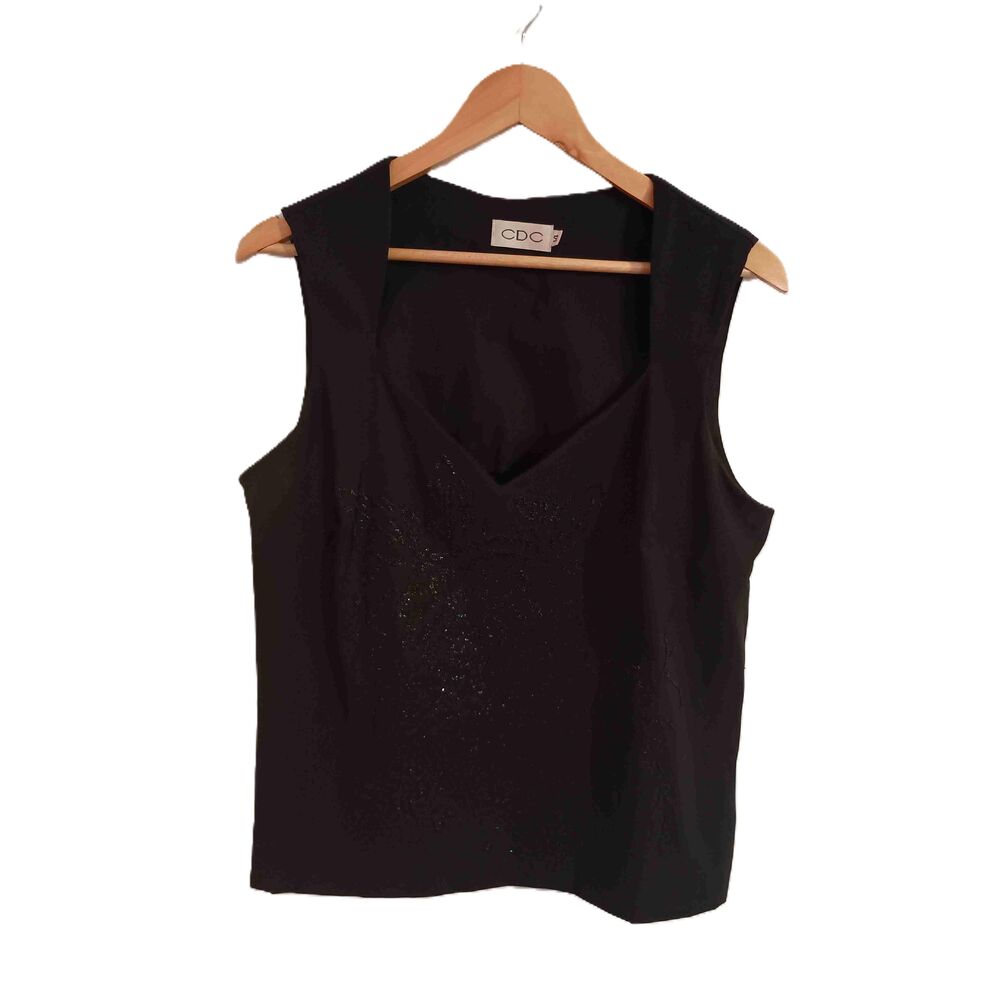 CDC Womens Vintage Embellished Black V-Neck Sleeveless Top Size 14